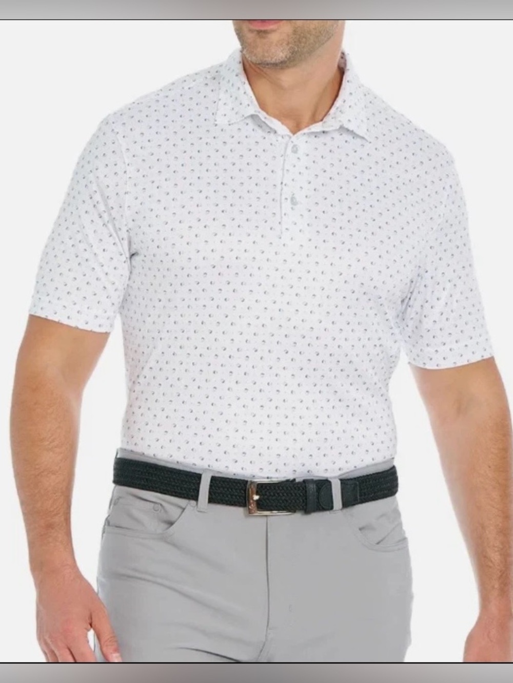Greg Norman Collection White Micro-Print Polo